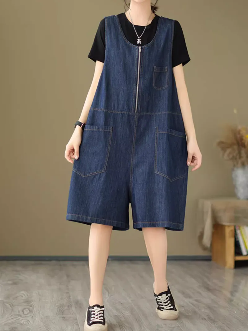 Women's Casual Workwear Wide Leg Shorts Zipper Dungarees