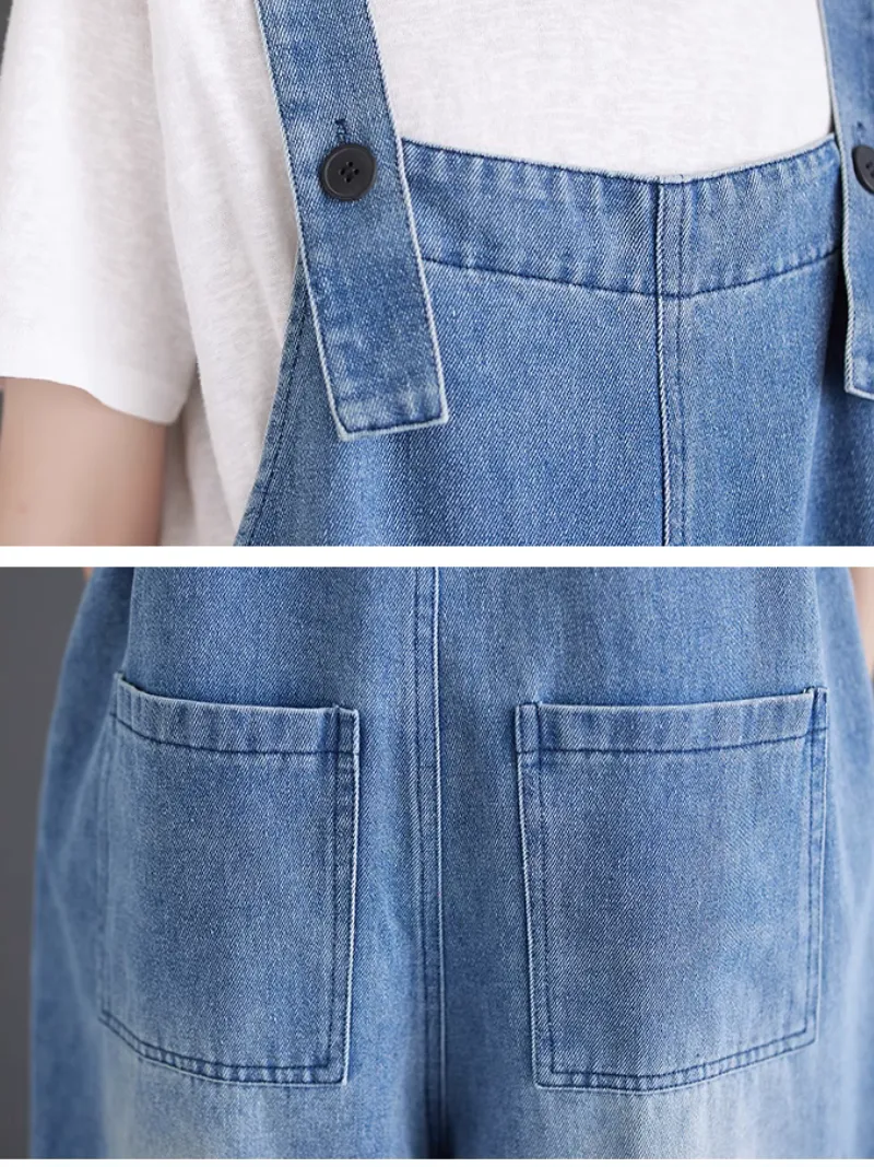 Women's Summer Plus Size Baggy Wide Leg Patch Dungarees