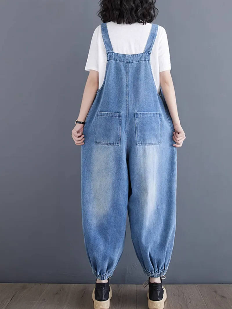 Women's Summer Plus Size Baggy Wide Leg Patch Dungarees