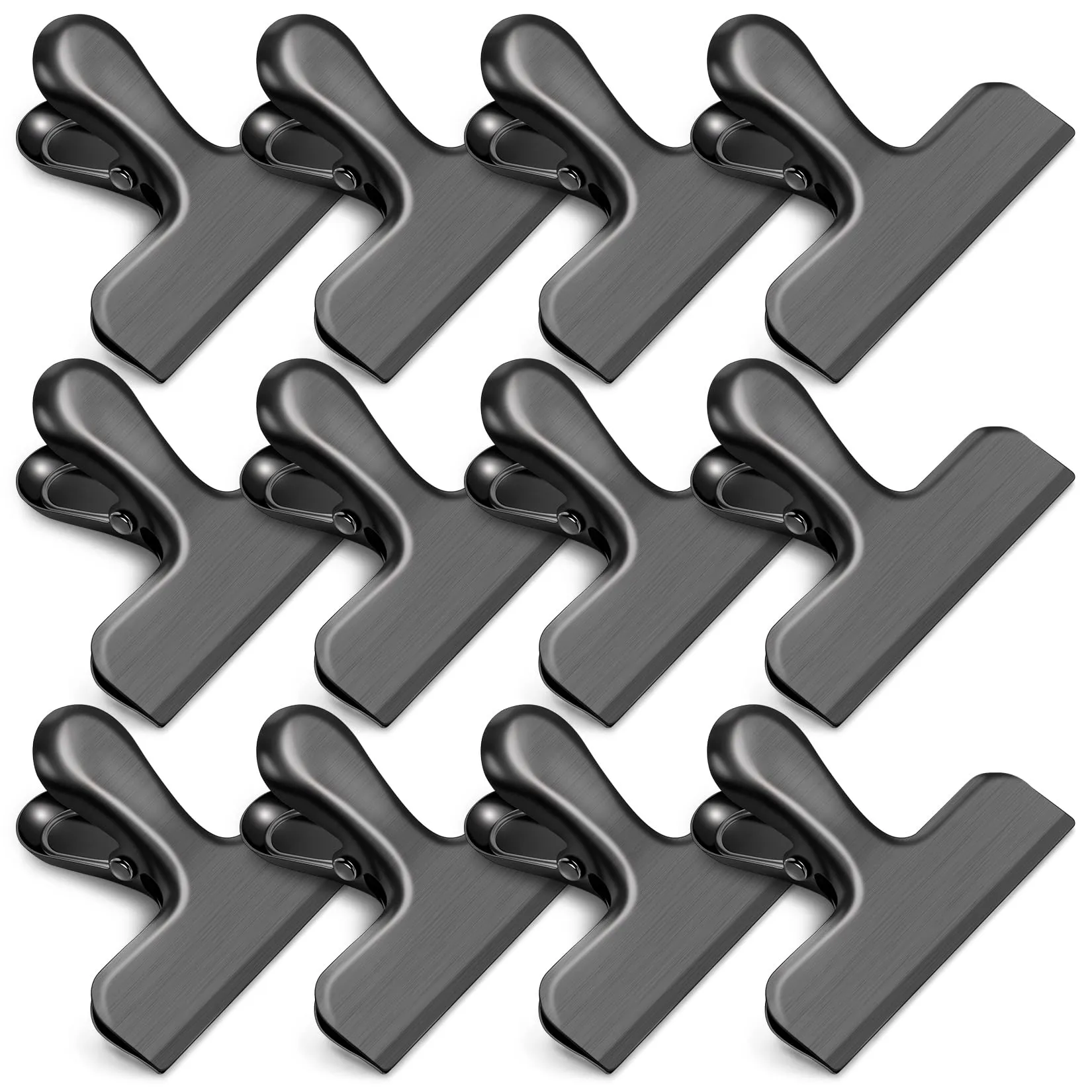 WUDIME Chip Clips, 12 Pack Stainless Steel Chip Bag Clips, Chip Clips Bag Clips Food Clips, Heavy Duty Bag Clips for Food, Air Tight Seal Great for Kitchen Home Office(Black)